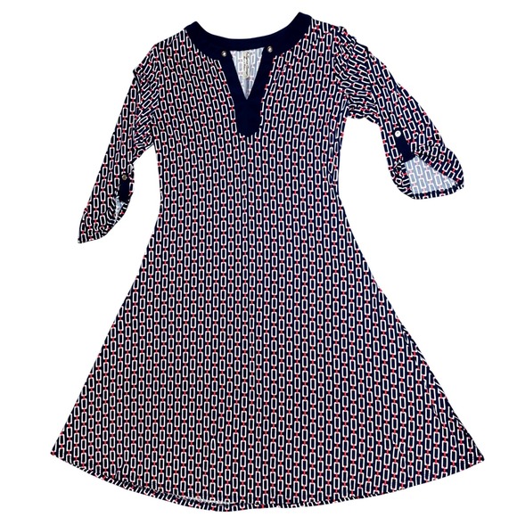Per Seption Concept Womens Dress Small Navy Red White Geometric Print - Picture 1 of 6